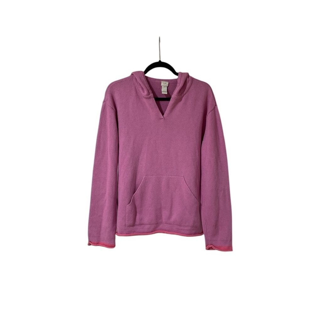 J.Jill Hooded Sweater Pullover Size M Cotton Long Sleeve Knit Pink Purple